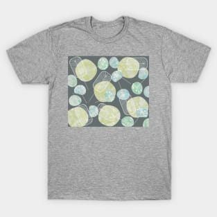 Mid Century Retro Flower and Leaf Abstract Pattern Marbled T-Shirt